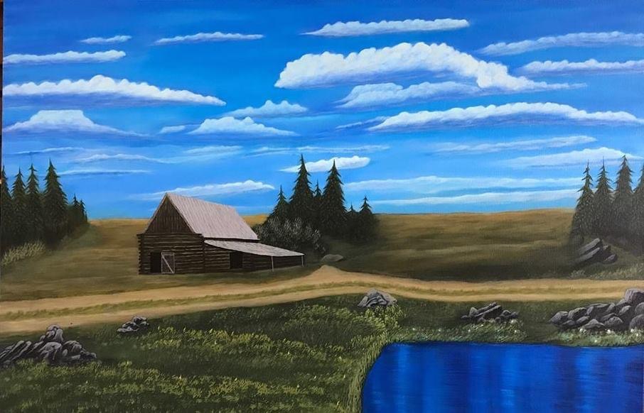 Homestead barn at sunset