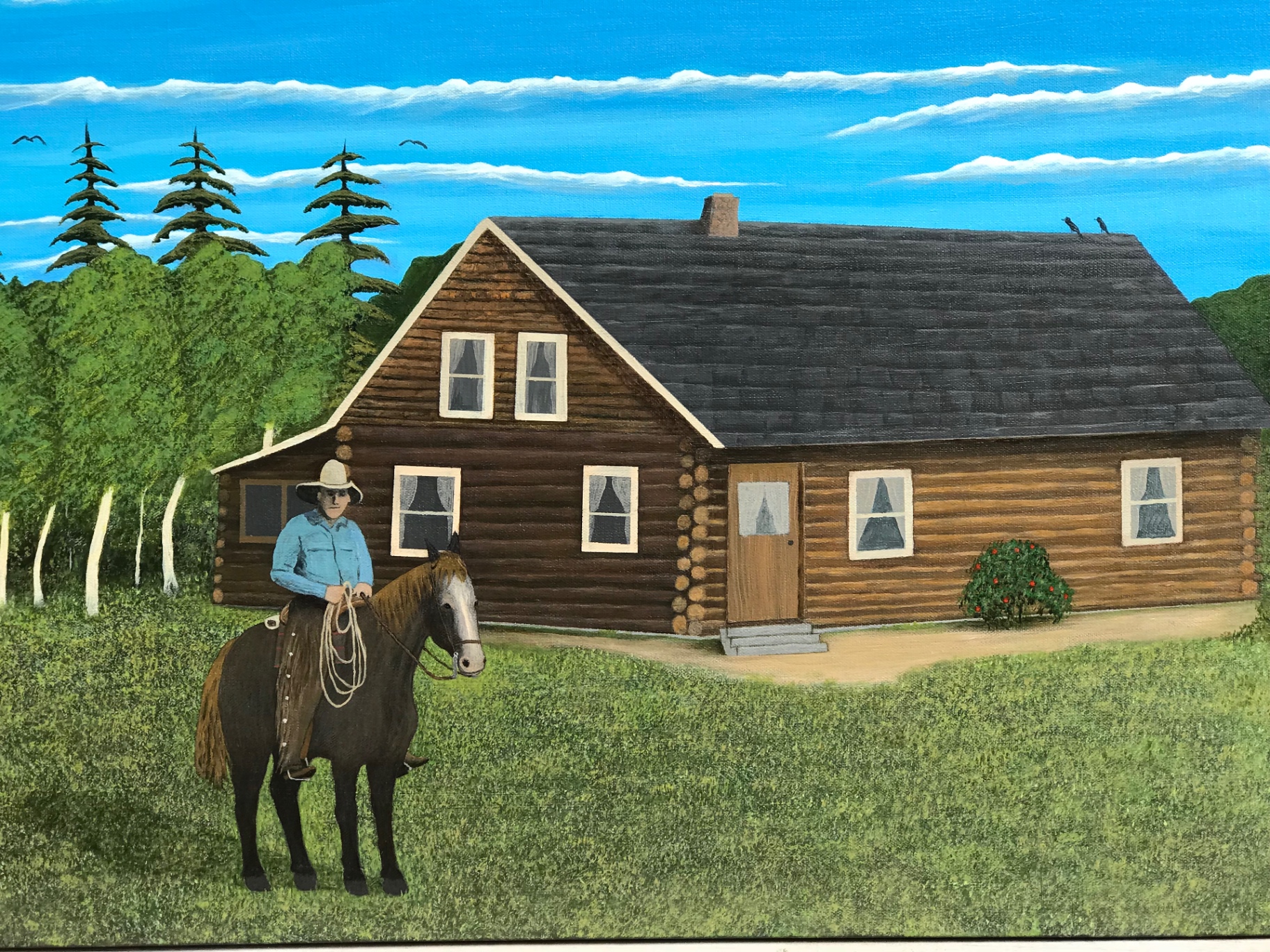 Cowboy at the log cabin